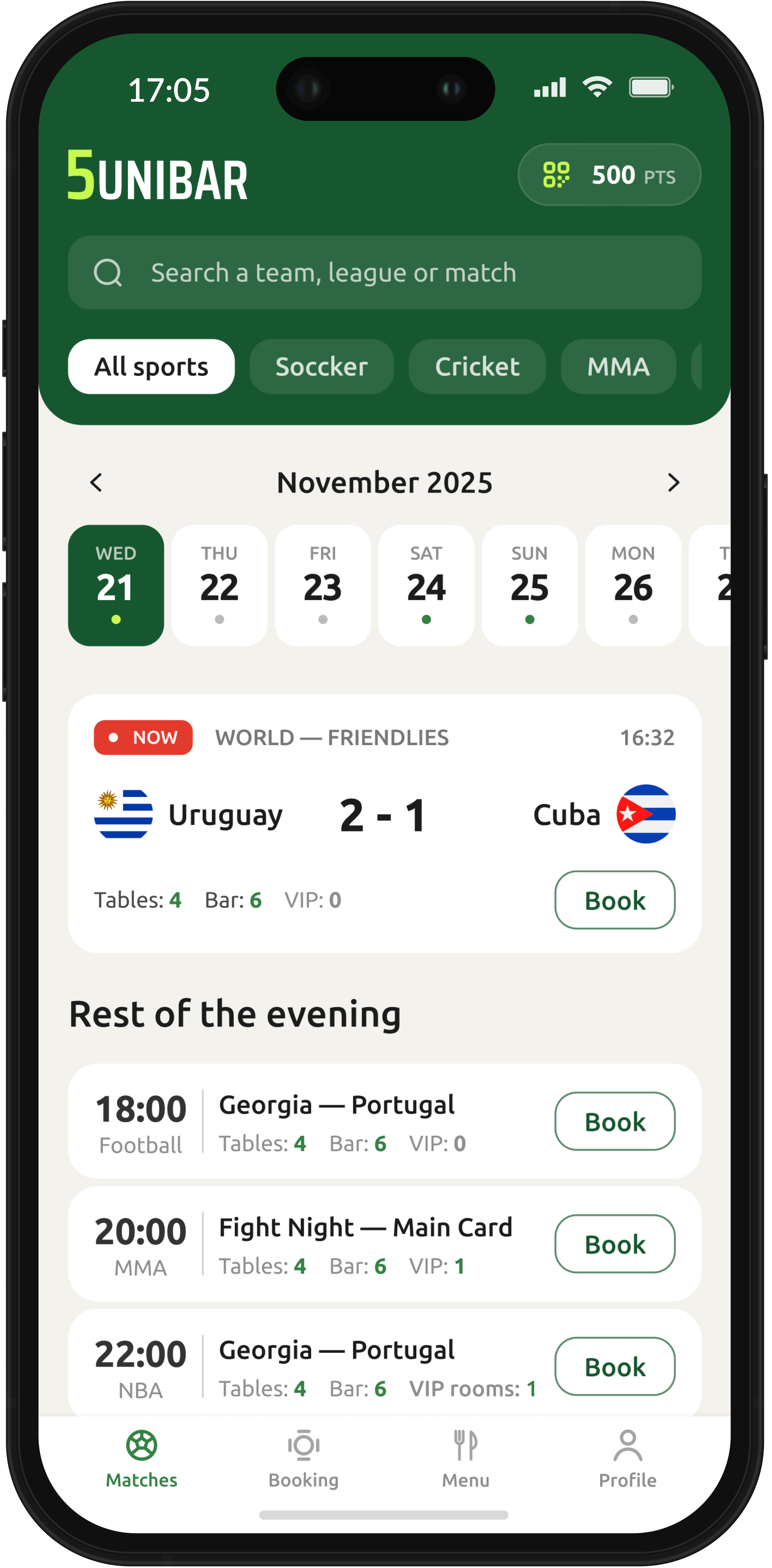 Ekrani mobilne aplikacije 5unibet Sports HUB