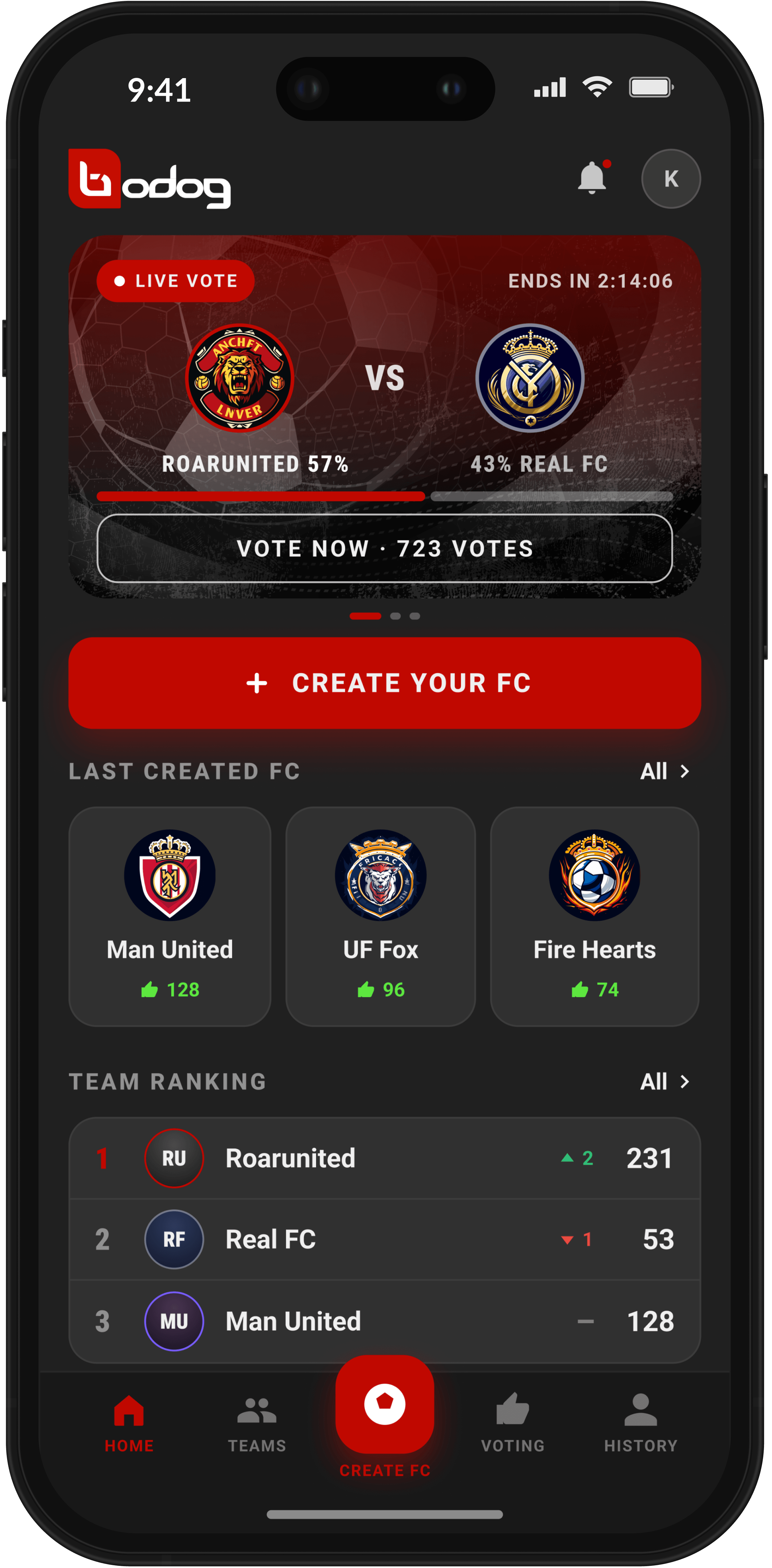 Ekrani mobilne aplikacije Bodog Sport Score